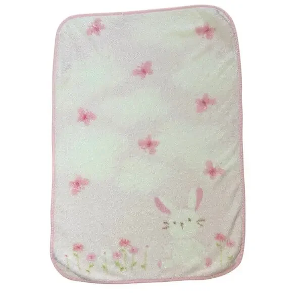 Carters Pink Bunny Baby Blanket Plush Fleece Rabbit Flowers Butterfly *READ*